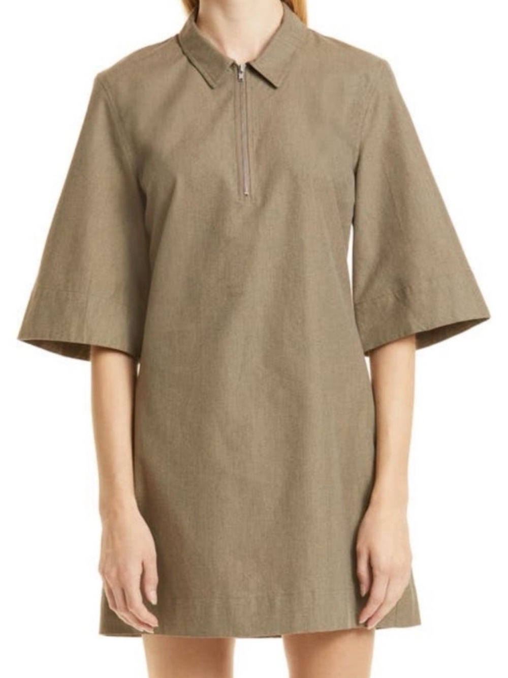 Samsoe Samsoe Sariah Front Zip Polo Mini Dress Khaki Green
